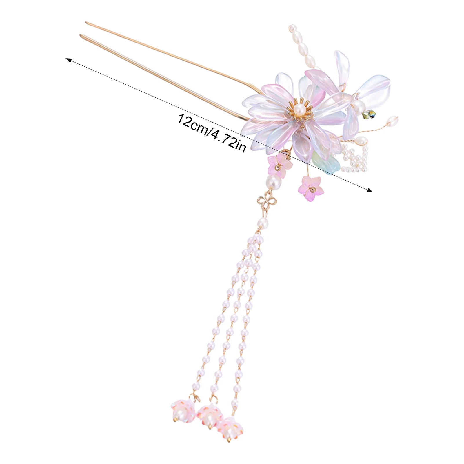 New Chinese Style Flower Tassel Hairpin for Women Alloy Metal Traditional Hanfu Hair Accessory with Secure Base Suitable for Peaceful Pleasures Health and Wellness
