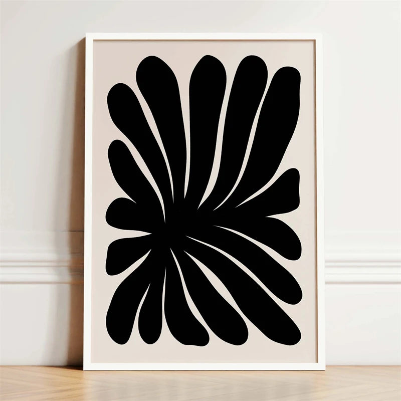 Black and Beige Dark Boho Flower Poster Abstract Mid Century Modern Botanical Canvas Painting Wall Art Picture for Home Decor Peaceful Pleasures Health and Wellness