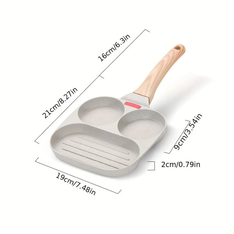 Maifanshi Non-Stick Aluminum Frying Pan - 4-Compartment, Multi-Use for Breakfast, Easy Clean, Ergonomic Wooden Handle, 1pc Peaceful Pleasures Health and Wellness Type 1