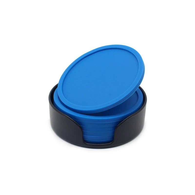 6-Piece Non-Slip Silicone Coaster Set with Holder – Round Cup Mats for Home & Kitchen