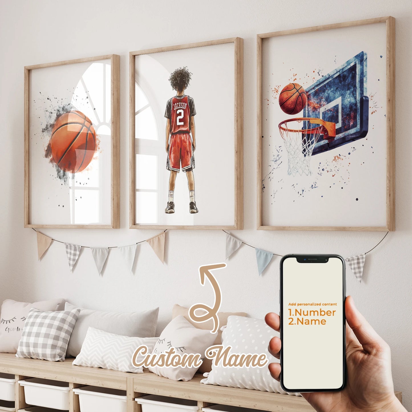 3-Piece Personalized Basketball Canvas Wall Art | Custom Name