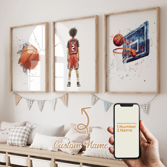 3-Piece Personalized Basketball Canvas Wall Art Print Set Canvas Wall Art Peaceful Pleasures Health and Wellness GA-CH283-3pcs 60x80cm Unframed