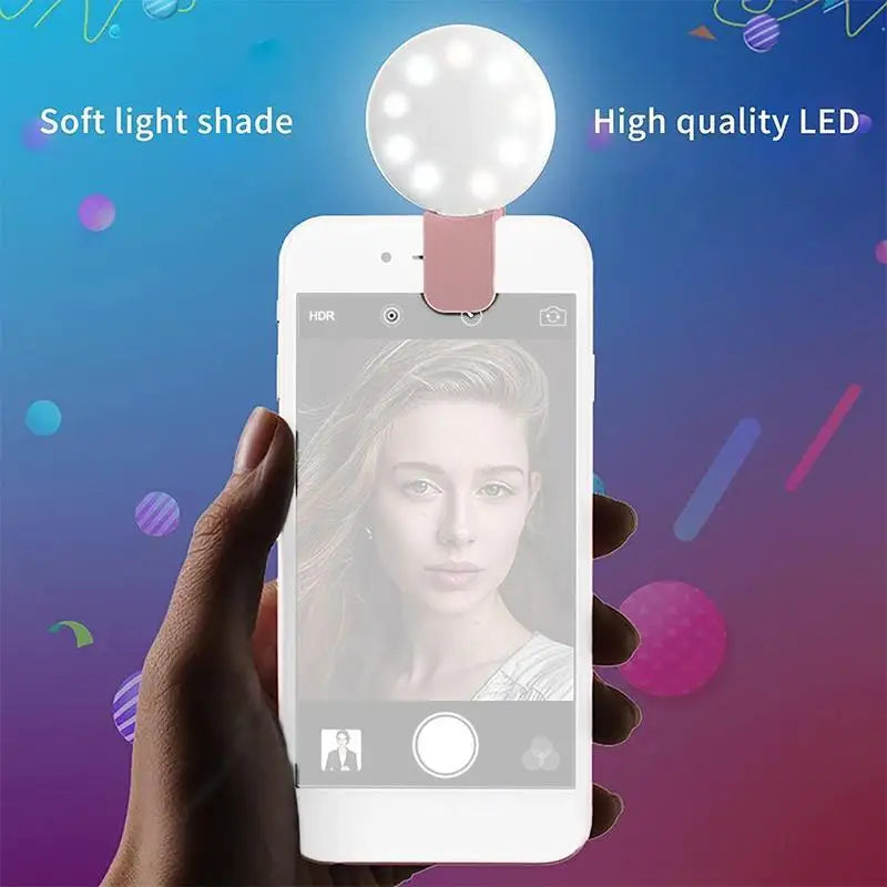 Mini Clip-On LED Selfie Ring Light – 3-Level Dimming