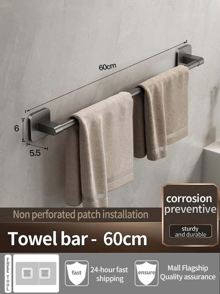 No-Drill Adhesive Towel Bar & Hook Rack – Bathroom & Kitchen