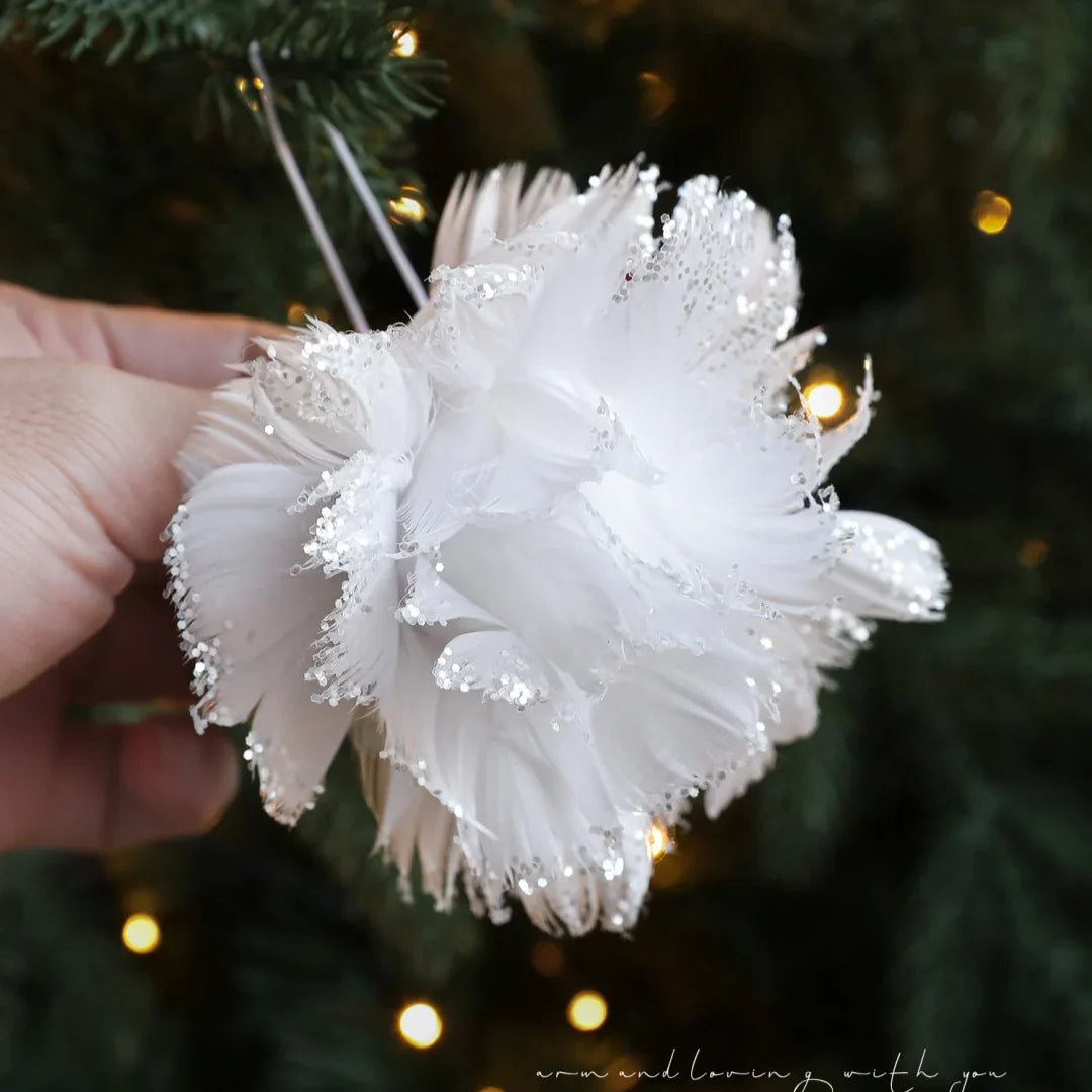 Pink & White Feather Glitter Foam Christmas Ball Ornament