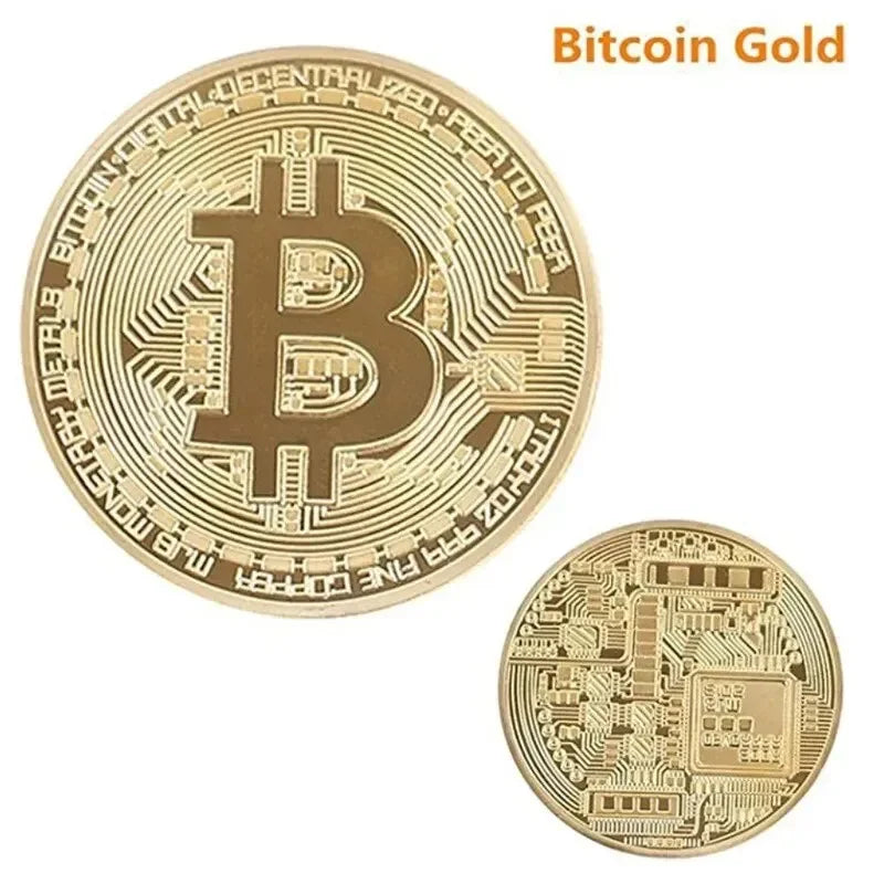 Gold Plated Bitcoin Coin Collectible Art Collection Gift Physical Commemorative Casascius Metal Antique Imitation Happy Birthday Peaceful Pleasures Health and Wellness