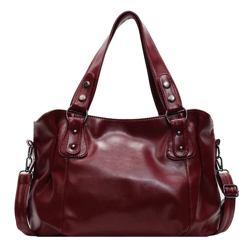 Large Capacity Vintage European American Style Tote Bag Women Shoulder Crossbody Handbag Fashion Casual Commuter Top Handle Bag Peaceful Pleasures Health and Wellness Wine Red