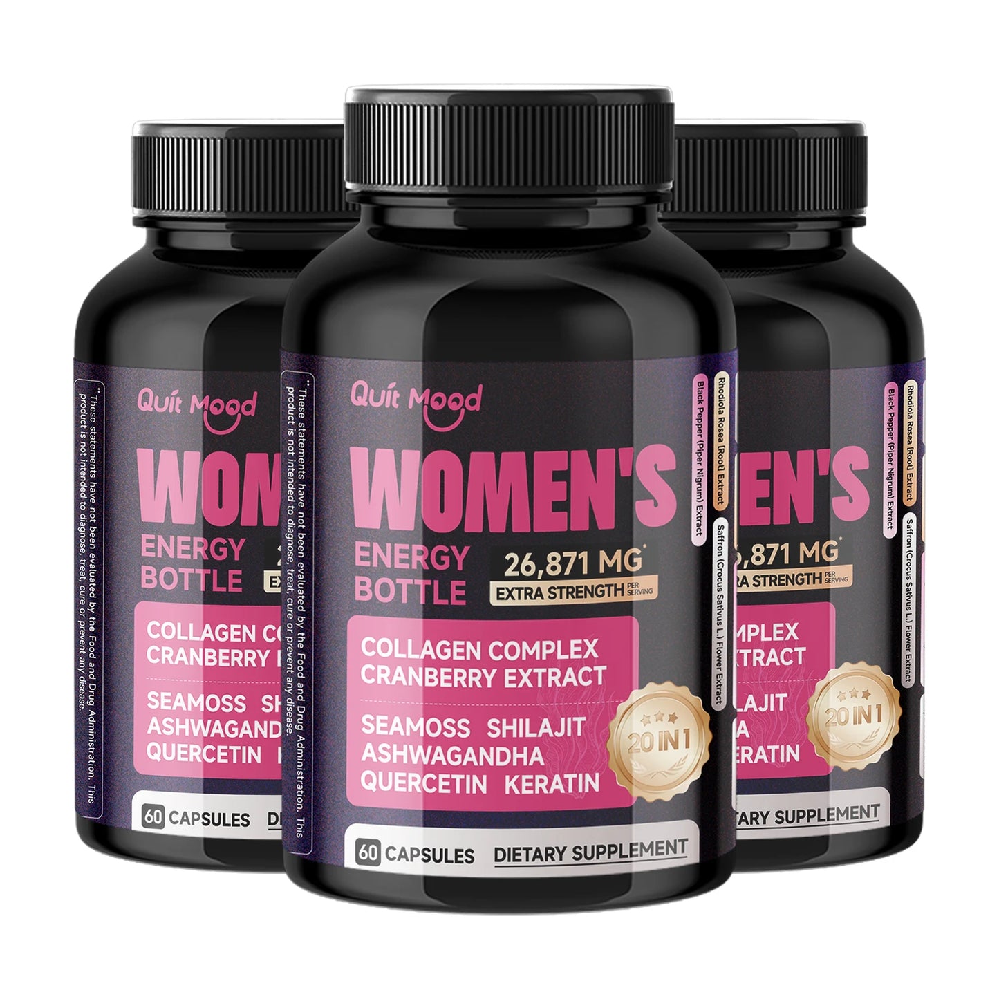Quitmood Unleash Your Inner Power–Natural Energy for Women to Ignite Vitality, Focus & Stress (60 Capsules) Peaceful Pleasures Health and Wellness 3 bottles United States