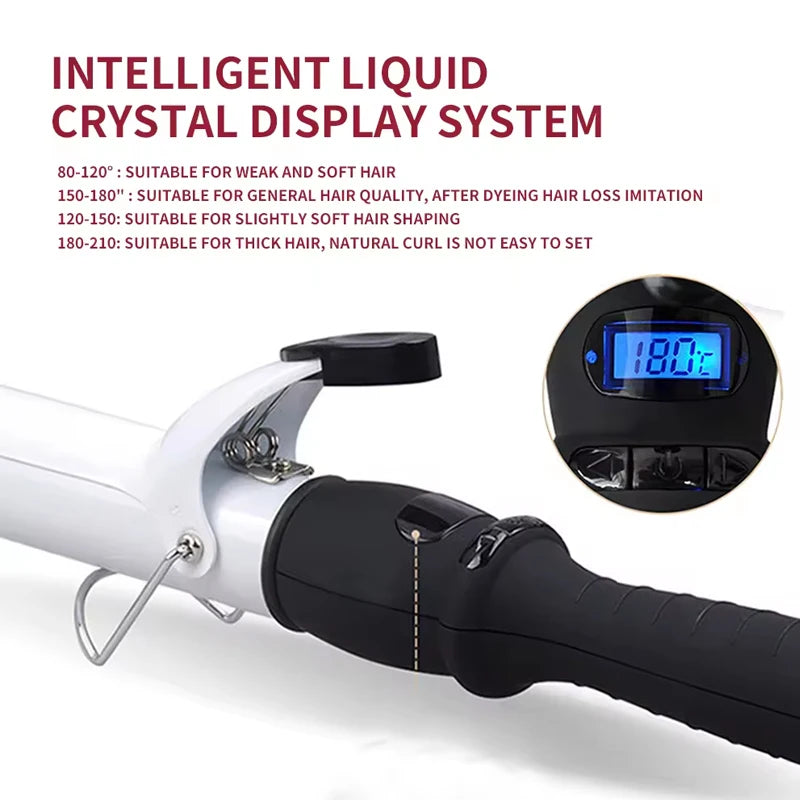 Professional Electric Curling Wand with PTC Heater Ceramic LED Temperature Display Hair Styling Tool for Big Waves Household Use Peaceful Pleasures Health and Wellness