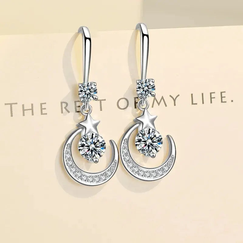 Star & Moon Dangle Drop Earrings – Crystal, 3 Colors | Oasis