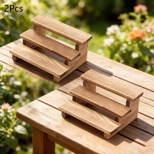Dollhouse Miniature Wooden 3-Tier Flower Stand Shelf – 2pcs Dollhouse Miniature Accessory Peaceful Pleasures Health and Wellness