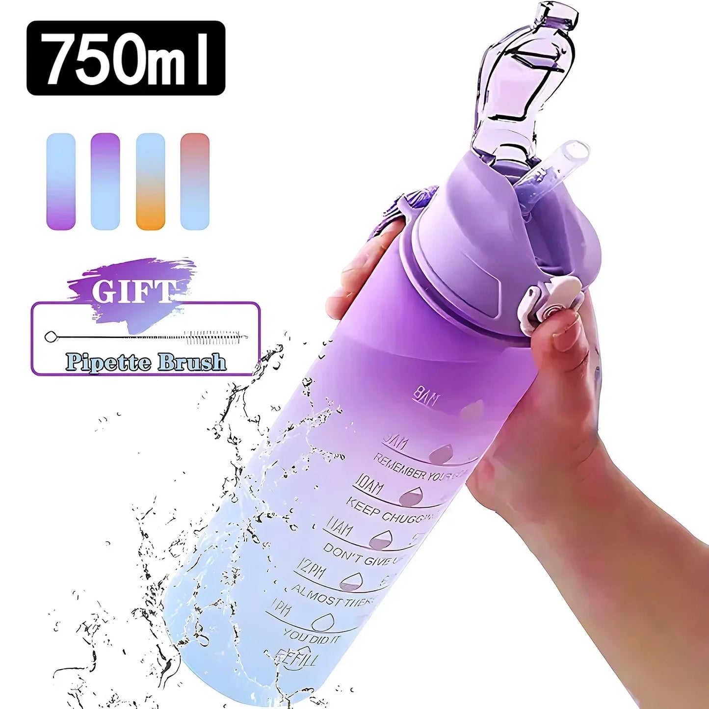 900ml BPA-Free Motivational Sports Water Bottle with Straw