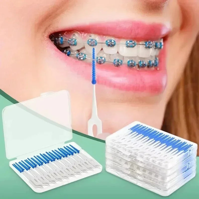 Interdental Silicone Brushes 40 Units Dental Toothpicks Brush Between Teeth Silicone Toothpicks with Thread Oral Cleaning Tools Peaceful Pleasures Health and Wellness