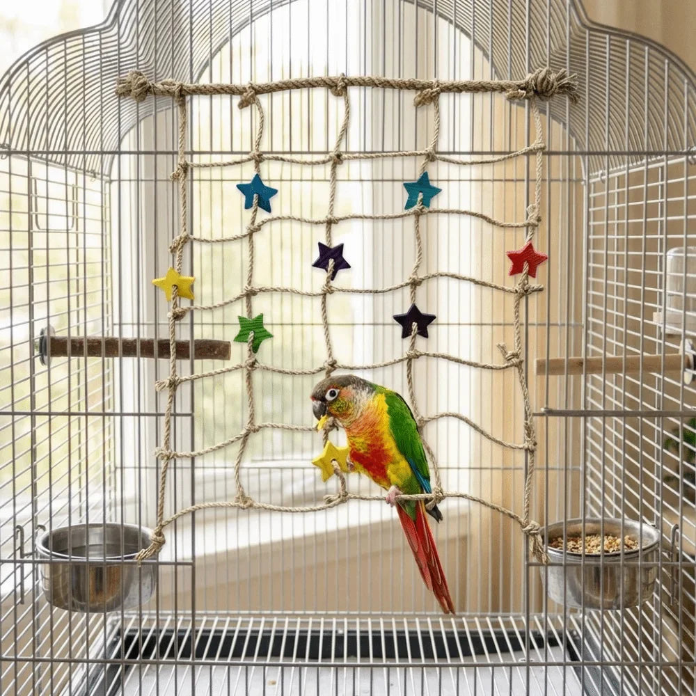 Colorful Parrot Climbing Net Bird Swing Rope Toy with Hook