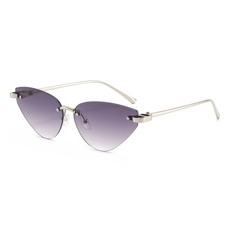 Retro Rimless Oval Cat Eye Sunglasses UV400 | Unisex Punk Shades