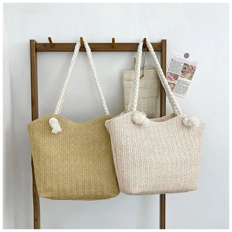 Women's Large Capacity Woven Straw Tote Shoulder Bag