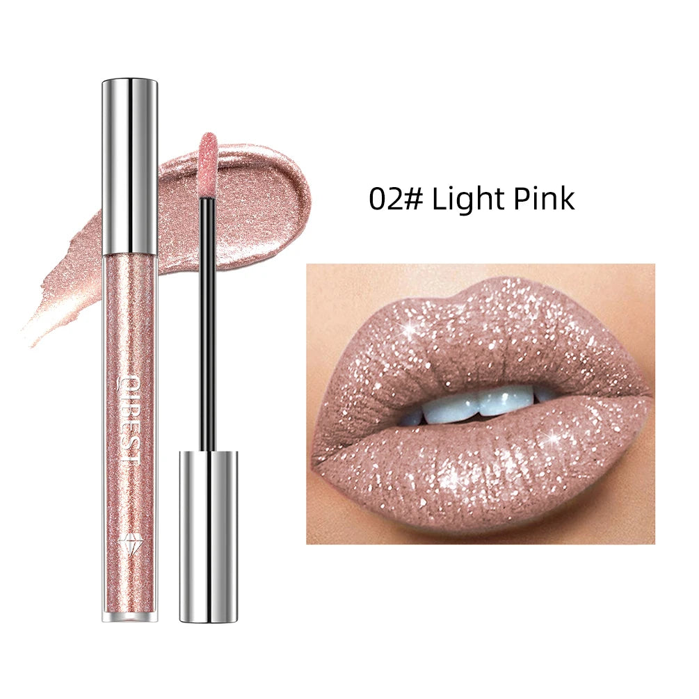 QIBEST Shimmer Lipgloss Diamond Glitter Liquid Lipstick Waterproof Long lasting Pearlescent Lip Glaze Tint Cosmetics For Women Peaceful Pleasures Health and Wellness