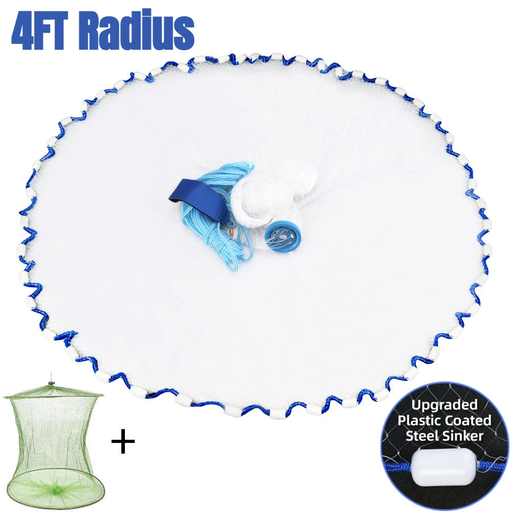 Saltwater Fishing Cast Net with Zinc Sinkers | 3–10 FT Radius