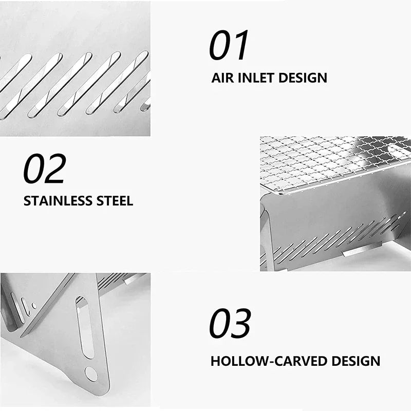 Folding Portable Camping Charcoal Grill – Stainless Steel BBQ Portable Camping Grill Peaceful Pleasures Health and Wellness