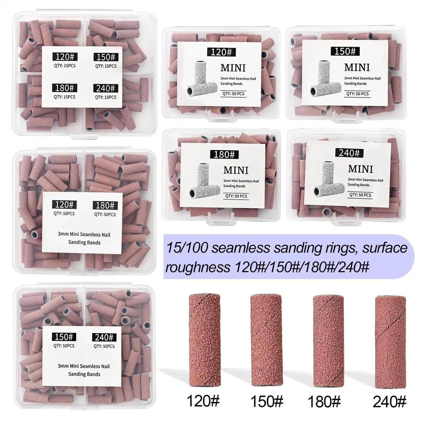 50-Pack Nail Drill Sanding Bands – Gel Polish Buffer & Remover