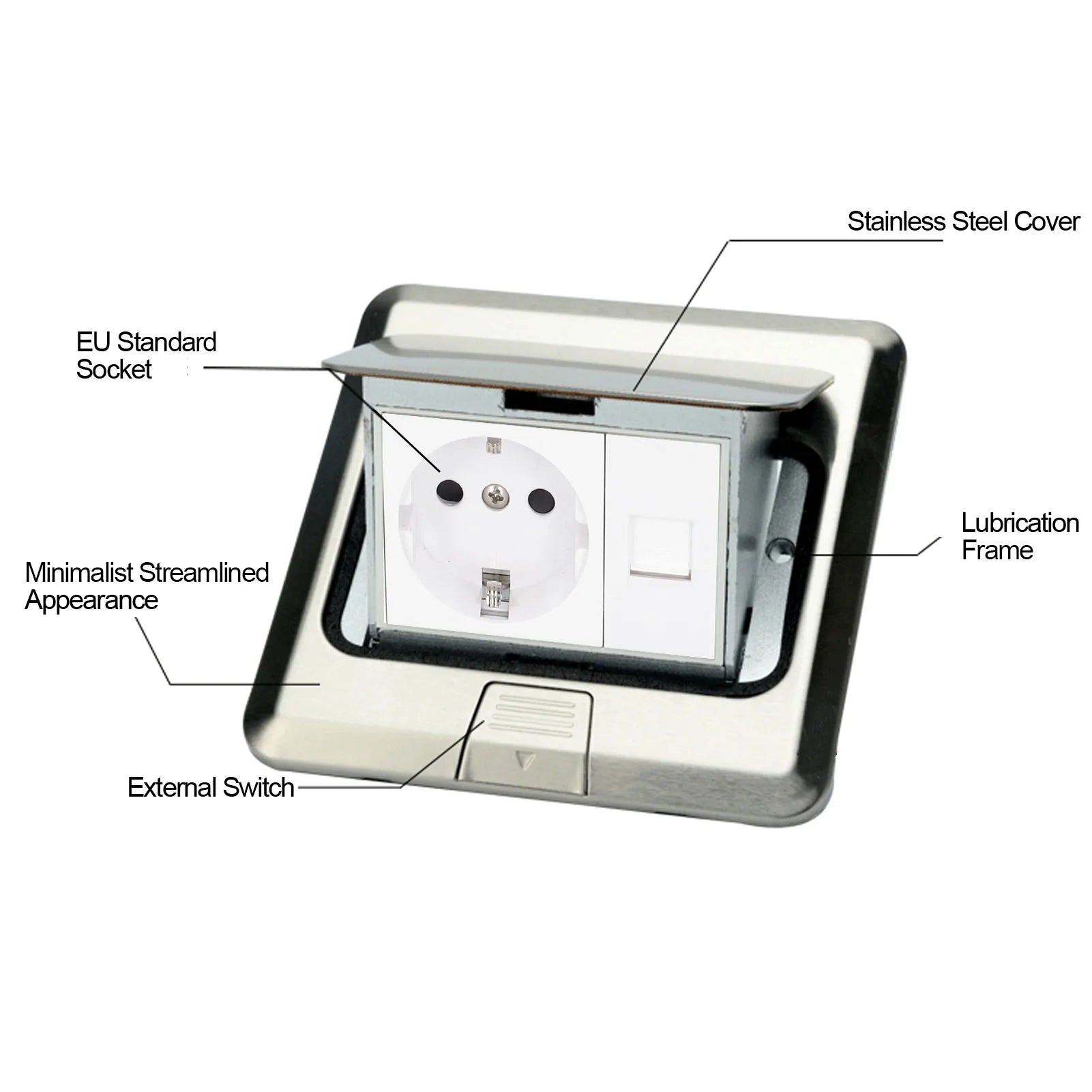Ground Socket Accessories Ground Plug Socket Standard Stainless Steel Embedded Floor Outlet Box with Intall Tool AC Peaceful Pleasures Health and Wellness