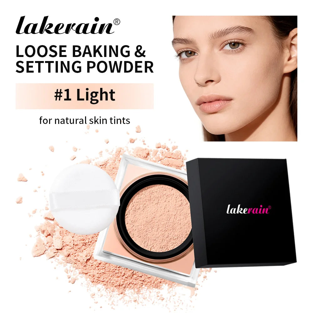 Waterproof Loose Baking&Setting Powder Long Lasting Oil Control Matte Setting Powder Natural Brightening Face Cosmetics Peaceful Pleasures Health and Wellness 1Light and puff