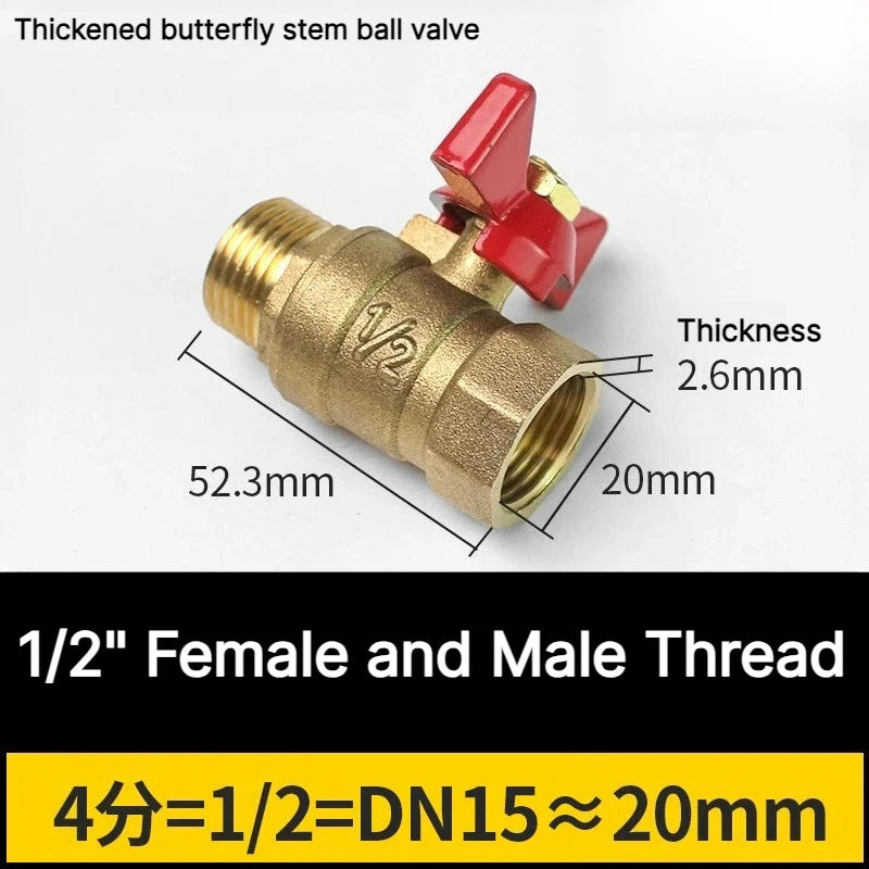 Brass Butterfly Handle Ball Valve 1/4"–3/4" Female Thread Shut-Off