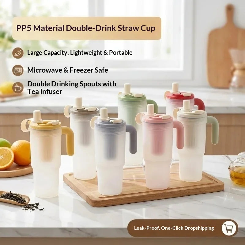 Portable Sport Drinking Bottle Transparent Plastic Water Cup with Straw&Strainer Travel Large Capacity Heat-resistant Tumbler Peaceful Pleasures Health and Wellness