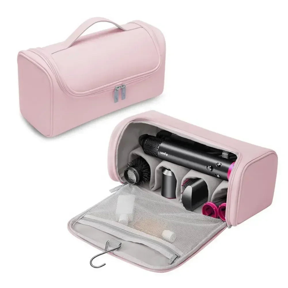 Hot Hideable Hanging Hook Hair Dryer Case Portable Non-slip Hair Tools Pouch Water proof Large Capacity Curling Iron Storage Bag Peaceful Pleasures Health and Wellness Pink