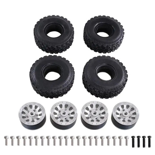 RC Car Beadlock Wheel & Tire Set of 4 – 71mm Aluminum Alloy RC Beadlock Wheel Set Peaceful Pleasures Health and Wellness Silver CN