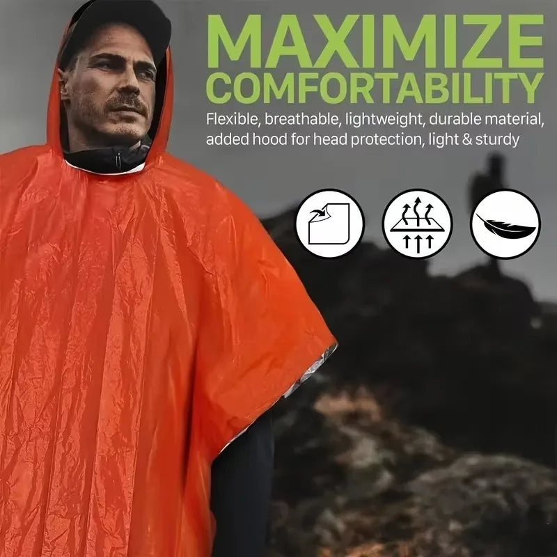 Emergency Thermal Rain Poncho | Survival Camping Raincoat