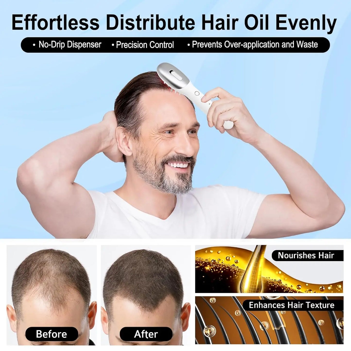 3 in 1 EMS Hair Growth Massage Comb with Hair Oil Dispenser Red Blue Light AntiHair Loss High Frequency Vibration Scalp Massager Peaceful Pleasures Health and Wellness