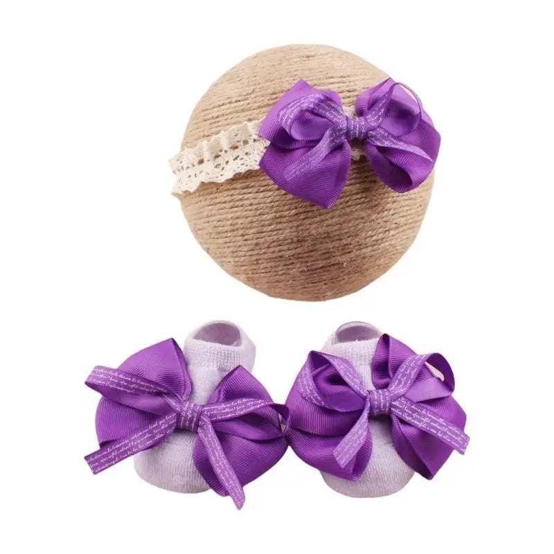 Baby Non-Slip Socks & Lace Headband Set | Infant 0–12 Mo
