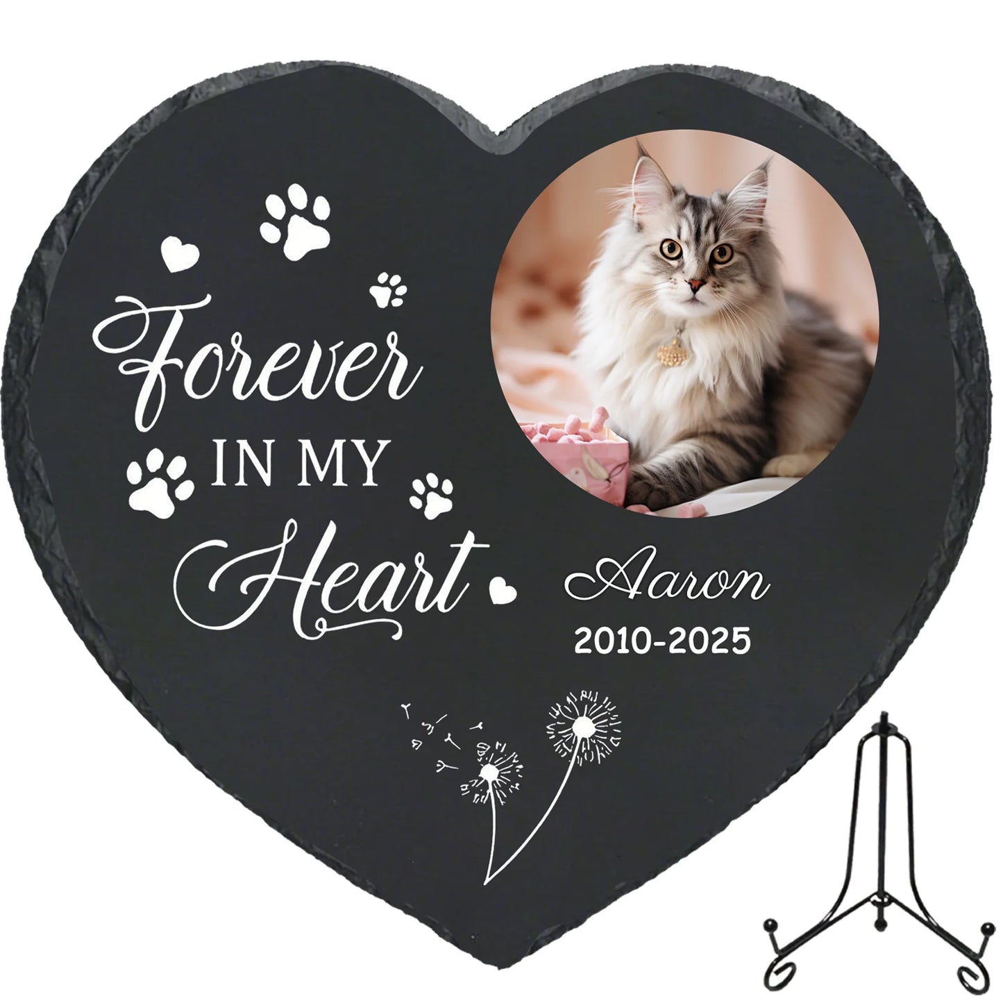 Personalized Pet Memorial Stone,Custom Cat Grave Marke Plaque With Photo&Name,Garden Slate Tombstone Pet Loss Remembrance Gift Peaceful Pleasures Health and Wellness With Metal Stand-3 4inch
