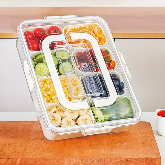Snackle Box Container with Cutlery Organizer – Divided Serving Tray with Lid, Handle, Fruit Forks & Spoons Peaceful Pleasures Health and Wellness