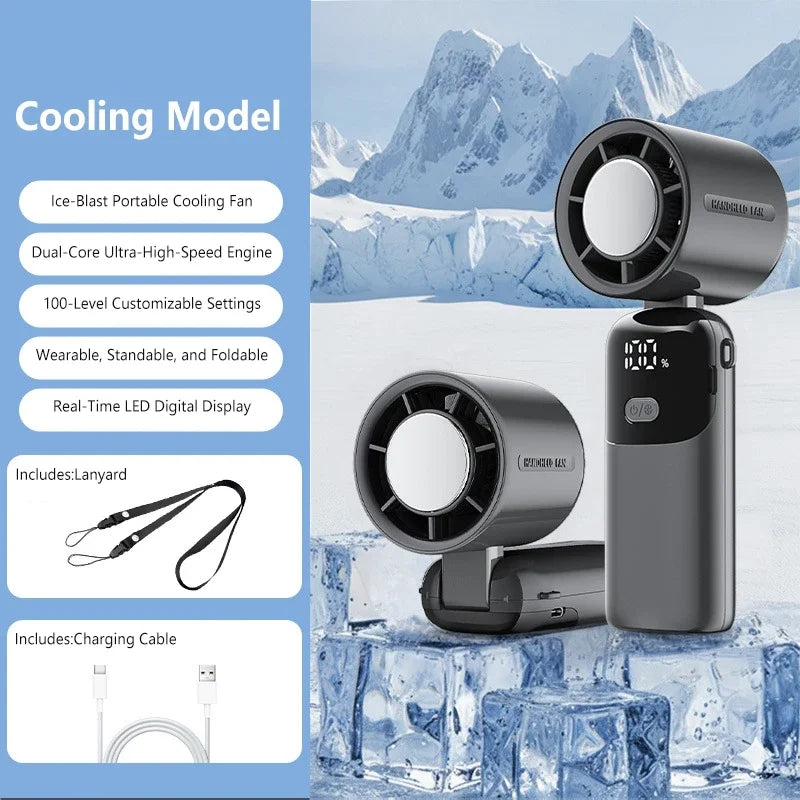 Lenovo Portable Handheld Cooling Fan 100-Speed Powerful Wind Ultra-Quiet Hanging Foldable 90° Adjustable for Office Outdoor Peaceful Pleasures Health and Wellness Gray Cooling model