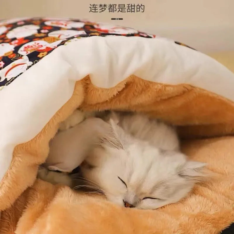 Japanese Cat Sleeping Bag – Warm Cave Bed for Cats & Dogs