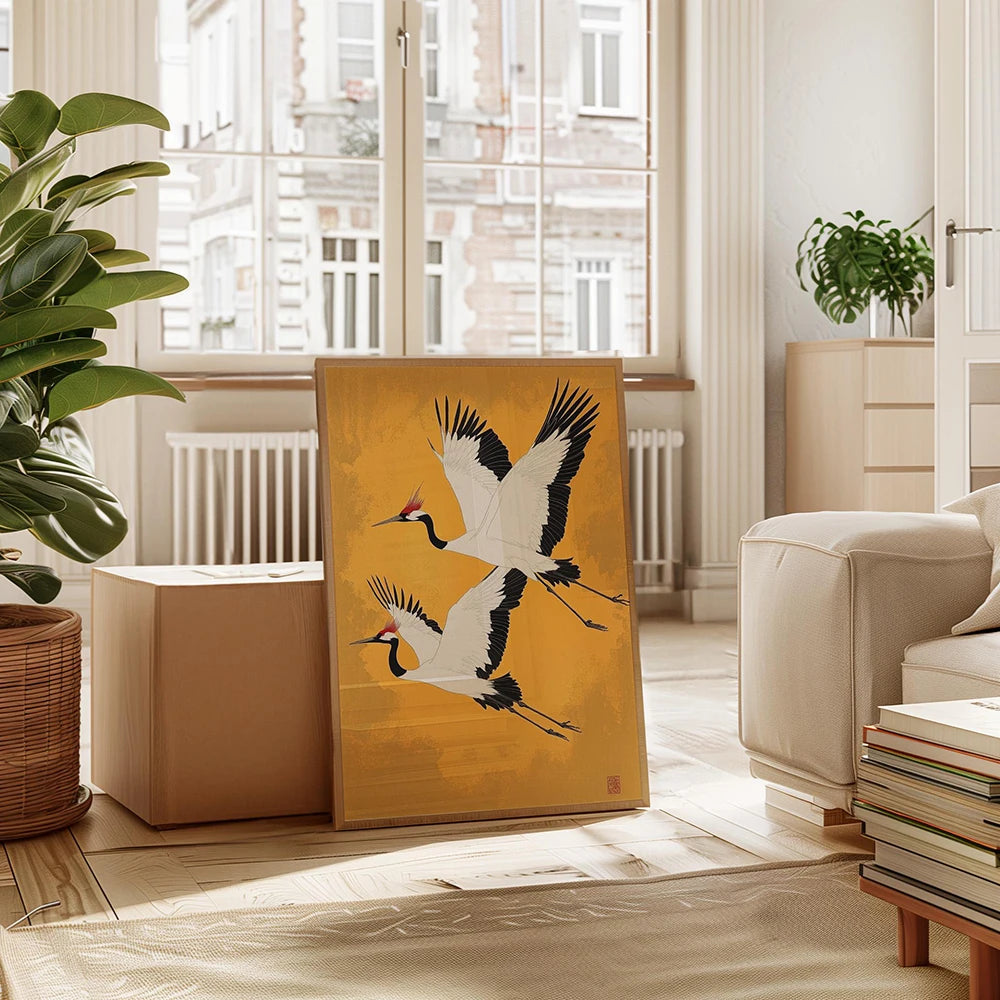 Sage Green Gold Japandi Art Print Flying Birds Wall Art Abstract Sun Art Living Room Decor Japanese Wall Art Bedroom Decor Gift Peaceful Pleasures Health and Wellness