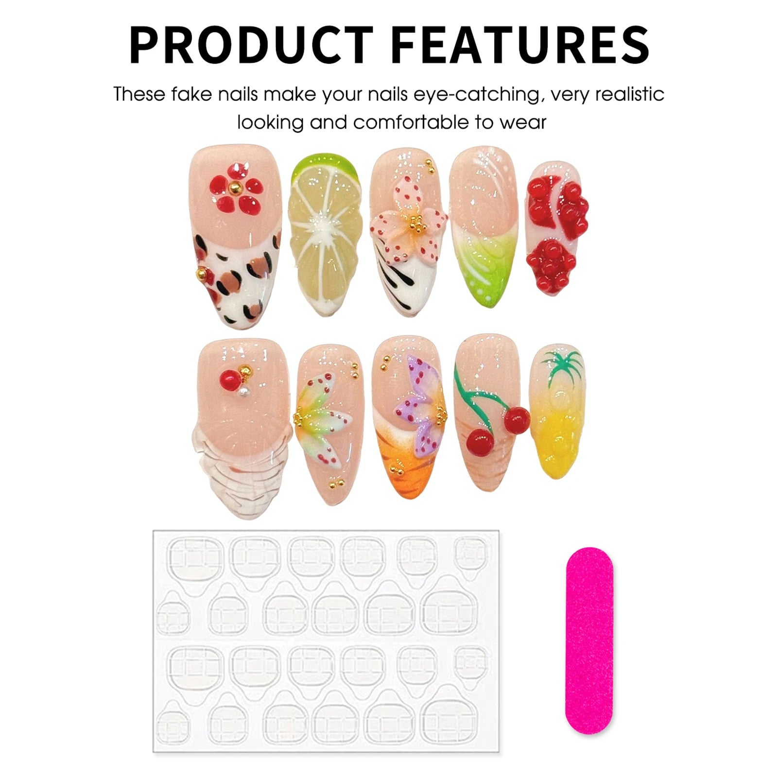 Handmade Press On Nails 3D Orange Cherry Jelly Fake Nails Decor Wearable Fashion Gradient French Almond False Nails For Women Peaceful Pleasures Health and Wellness