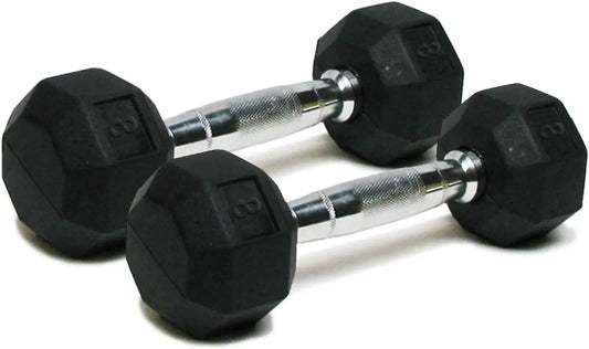 Hex Rubber Dumbbell Set - Chrome Handle Home Gym Weights for Strength Training Peaceful Pleasures Health and Wellness United States