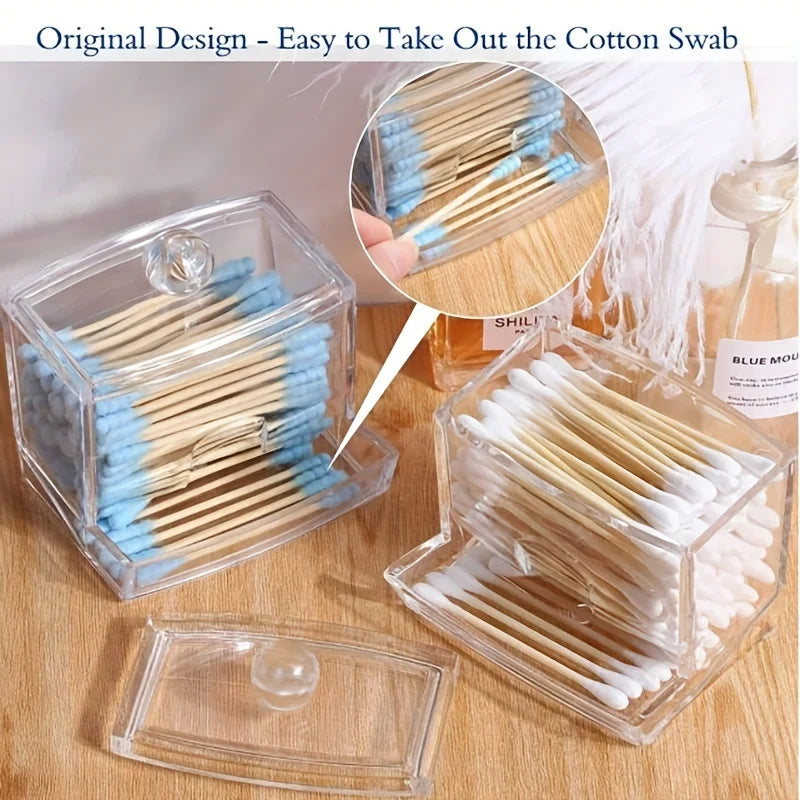 Clear Apothecary Jar Cotton Swab & Pad Holder – Bathroom Canister Organizer (1 or 2 Pack)