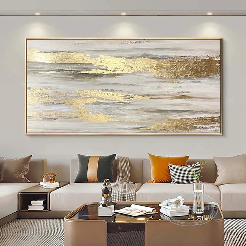 High Quality Abstract Gold Foil Handmade Oil Painting Modern Wall Art Canvas Poster Bedroom Living Room Sofa Decoration Salon Peaceful Pleasures Health and Wellness