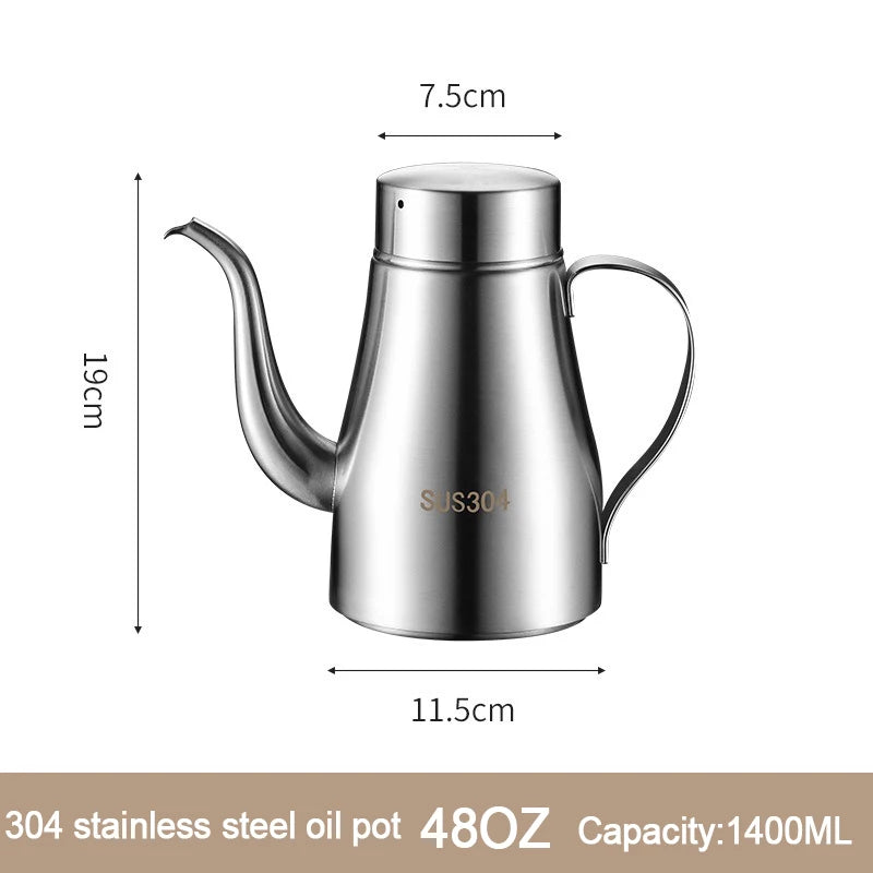 304 Stainless Steel Oil Pot Kitchen Oil Bottle Oil Tank Pot Household Edible Oil Pot Large Oil Tank Oil Pot Pouring Oil Bottle Peaceful Pleasures Health and Wellness 48OZ
