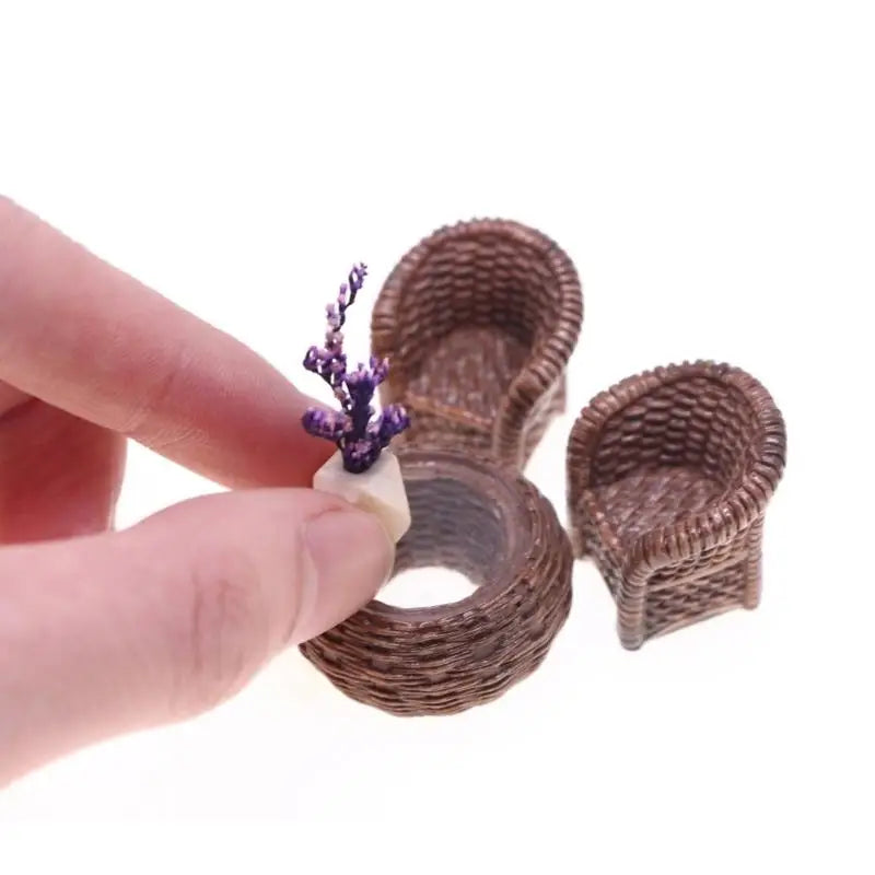 Miniature Rattan Resin Table & Chair Set | Dollhouse Furniture