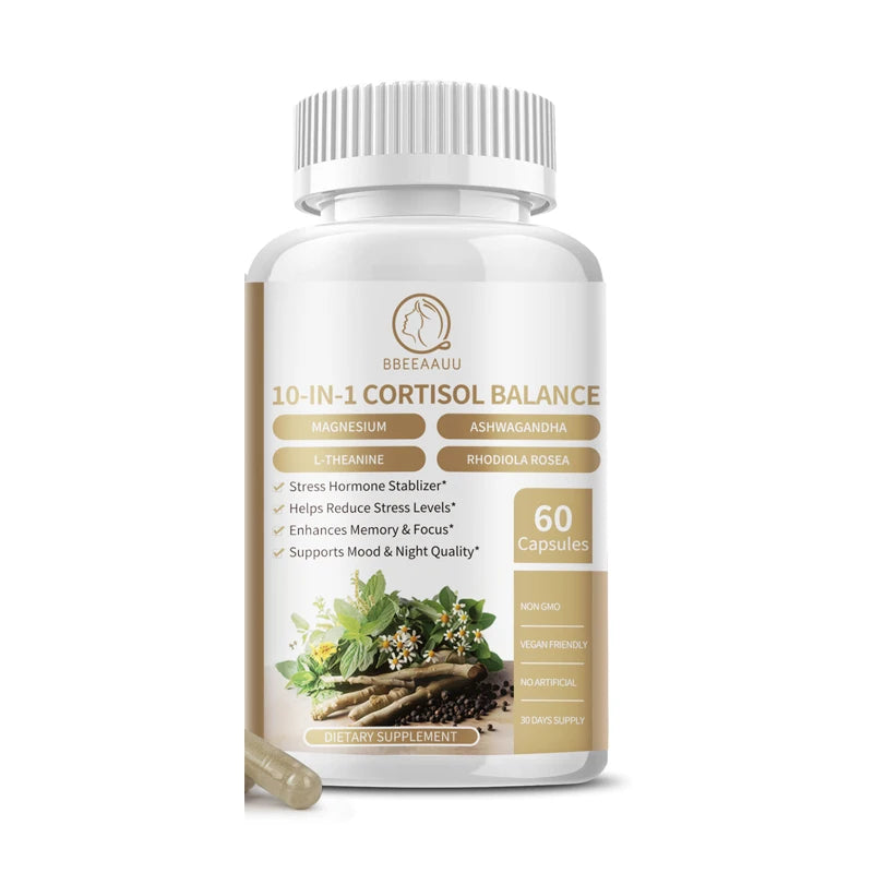 Cortisol Supplement 10-in-1 with KSM-66 Ashwagandha – Stress & Sleep Support Dietary Supplement Peaceful Pleasures Health and Wellness 60PCS 1bottle United States
