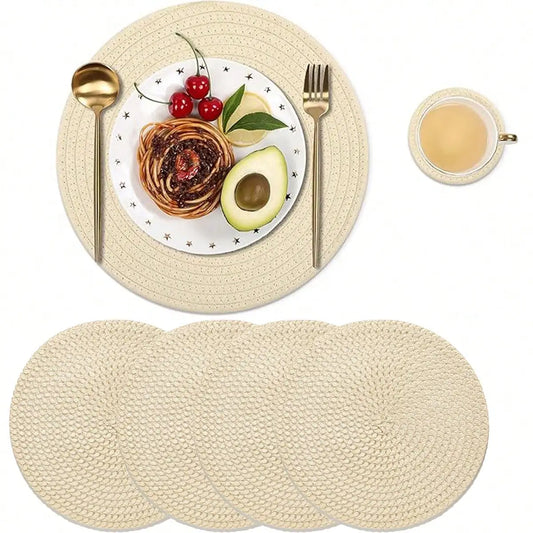 Round Braided Placemats 15" Washable PVC Table Mats | Set of 5 Round Placemats Peaceful Pleasures Health and Wellness