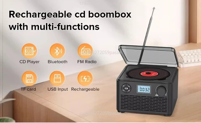 Retro CD Player Bluetooth FM Radio | Disc Album Home Gift