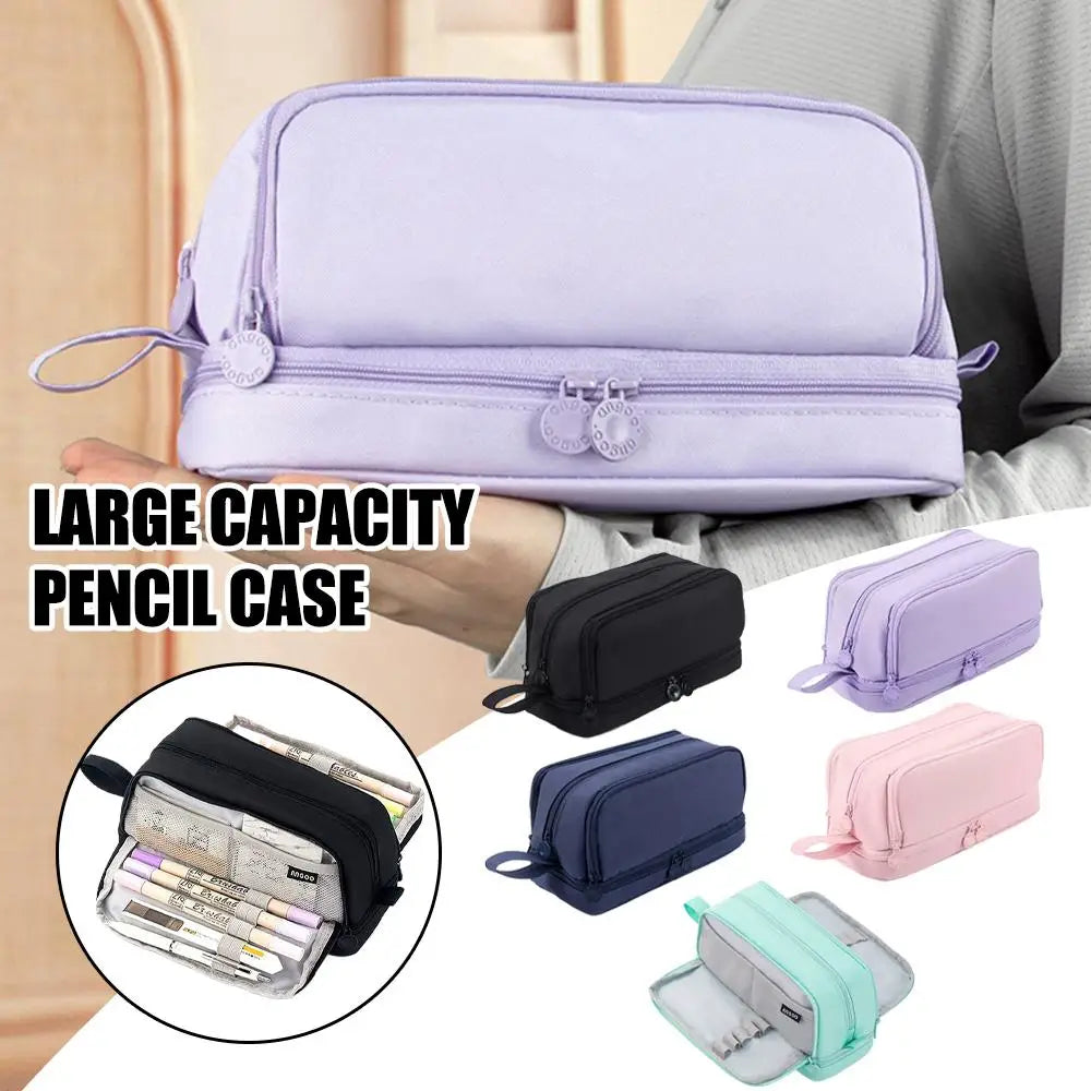 Solid Pencil Bag Make Up Bag High Capacity Pen Case Ruler Canvas Pouch School Supplies Gift Holder Storage 2 Layers Organizer Peaceful Pleasures Health and Wellness