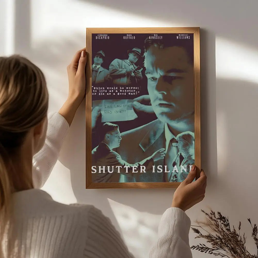 Movie S-Shutter Island Poster HD Self Adhesive Waterproof Wall Art Ideal for Home Office Dorm Bedroom Great Gift Peaceful Pleasures Health and Wellness White2 30X40cmNoframe