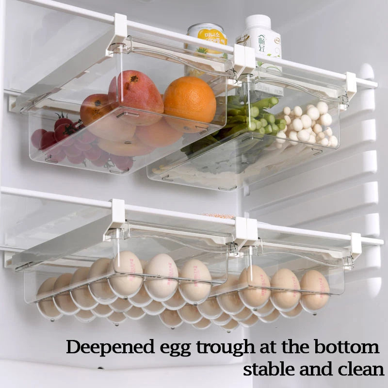 Kitchen Fruit Food Storage Box Plastic Clear Fridge Organizer Slide Under Shelf Drawer Box Rack Holder Refrigerator Drawer